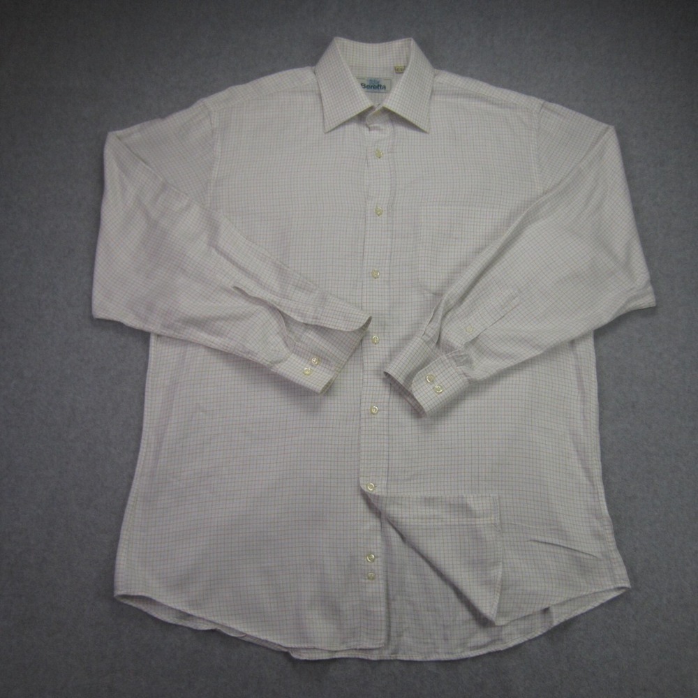 Beretta Sport Shirt Mens 16.5 42 L White Plaid Button Up Made in Italy Cotton LS